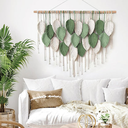 Weldomcor Large Macrame Wall Hanging Boho Home Decor, Handmade Bohemian Woven Leaves Macrame Tapestry Modern Aesthetic Chic Wall Art Decorations for Bedroom Living Room Nursery Office 39" W x 29.5" L