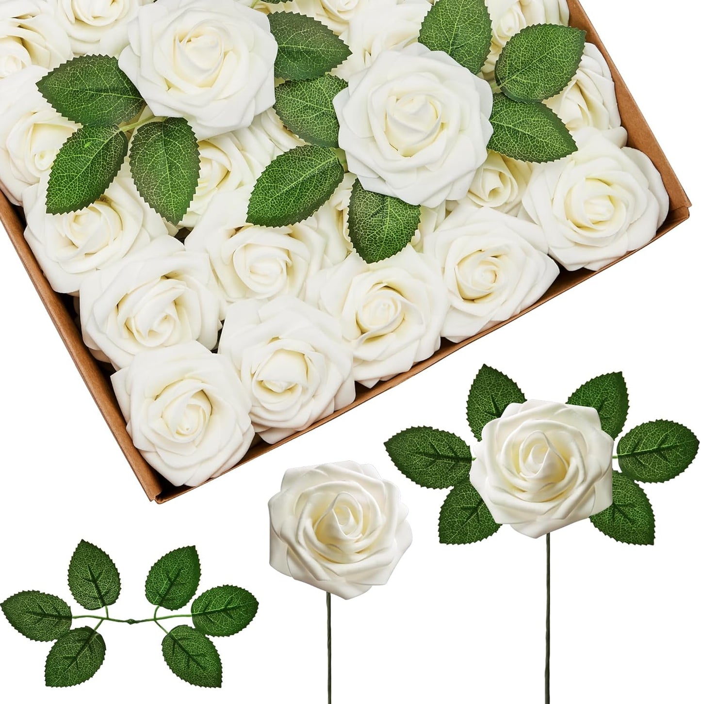 InnoGear Artificial Flowers, 50 Pcs Dark Red Foam Fake Roses Bulk with Stems for Mother's Gift Decoration Celebration DIY Wedding Bouquets Centerpieces Bridal Shower Party Christmas Tree