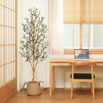 Kazeila Artificial Olive Tree 6FT Tall Faux Silk Plant for Home Office Decor Indoor Fake Potted Tree with Wood Branches and Fruits
