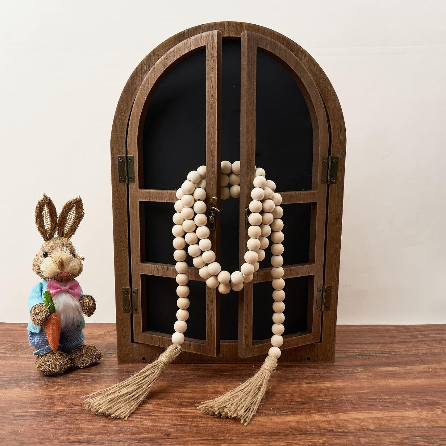 OMISHE 59in Wood Bead Garland with Tassels, Decorative Beads, Farmhouse Wooden Beads Garland for Wall Hanging Home Festival Decor, Aqua, Teal