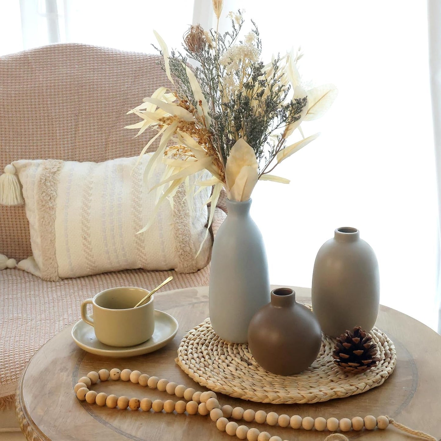 Modern Ceramic Vase Set of 5, Vases Home Decor Rustic Farmhouse Decorative Vase Pottery Vases for Bouquet Pampas Grass Dried Fresh Flowers, Table Living Room Kitchen Bedroom