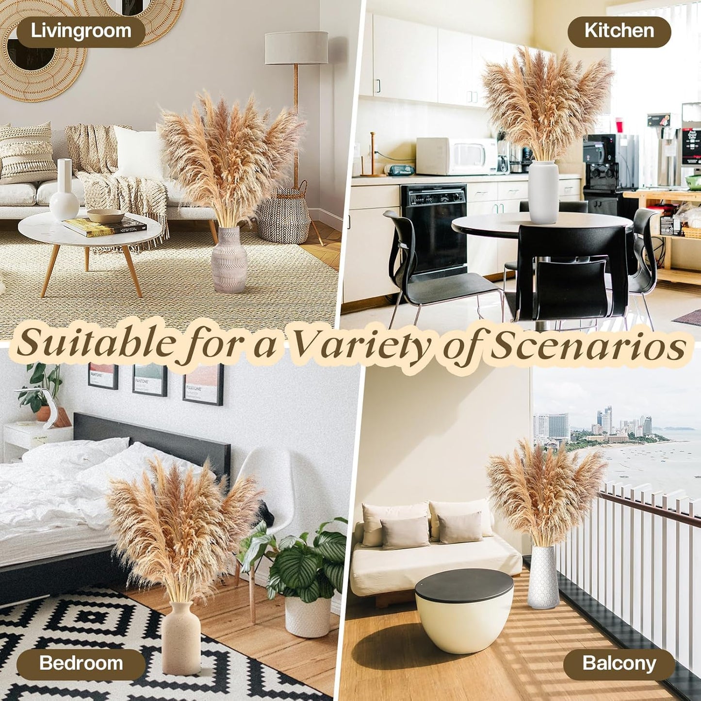 Pasuvsigt 12pcs 40'' Dried Pampas Grass Decor - Tall-Large Pampas Grass - Natural Beige - Boho Home Decor