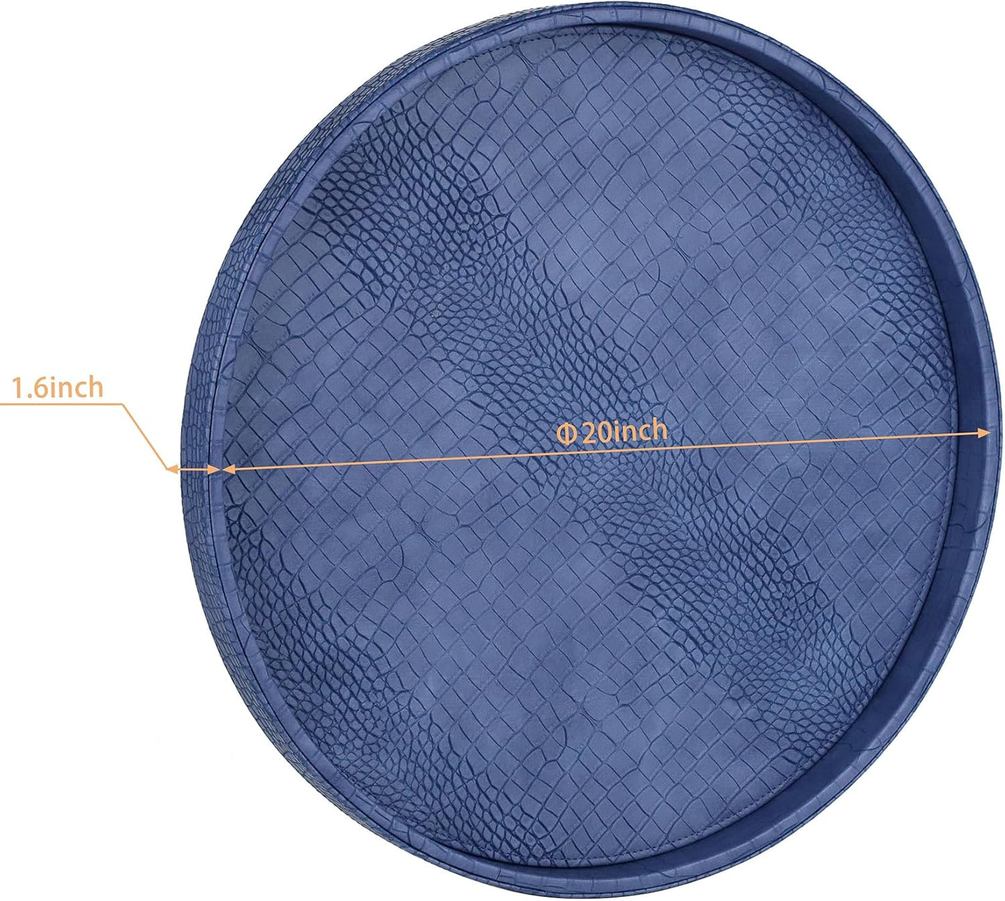 HofferRuffer Round Serving Tray 20'', Elegant Faux Leather Circle Ottoman Table Tray, Serve Tea Coffee Breakfast in Bedroom Living Room Kitchen (Brown)