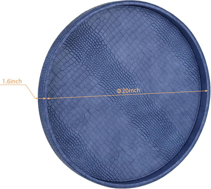 HofferRuffer Round Serving Tray 20'', Elegant Faux Leather Circle Ottoman Table Tray, Serve Tea Coffee Breakfast in Bedroom Living Room Kitchen (Brown)