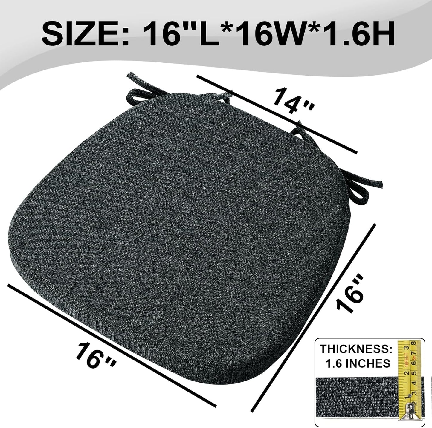 SINOSSO 1 Pack Memory Foam Chair Cushions for Dining Chair, Friendly Woven Fabric 16" U-Shape Comfortable Kitchen Chair Pad, Removable Slip Resistant Seat Cushion (1 Piece, Blue)