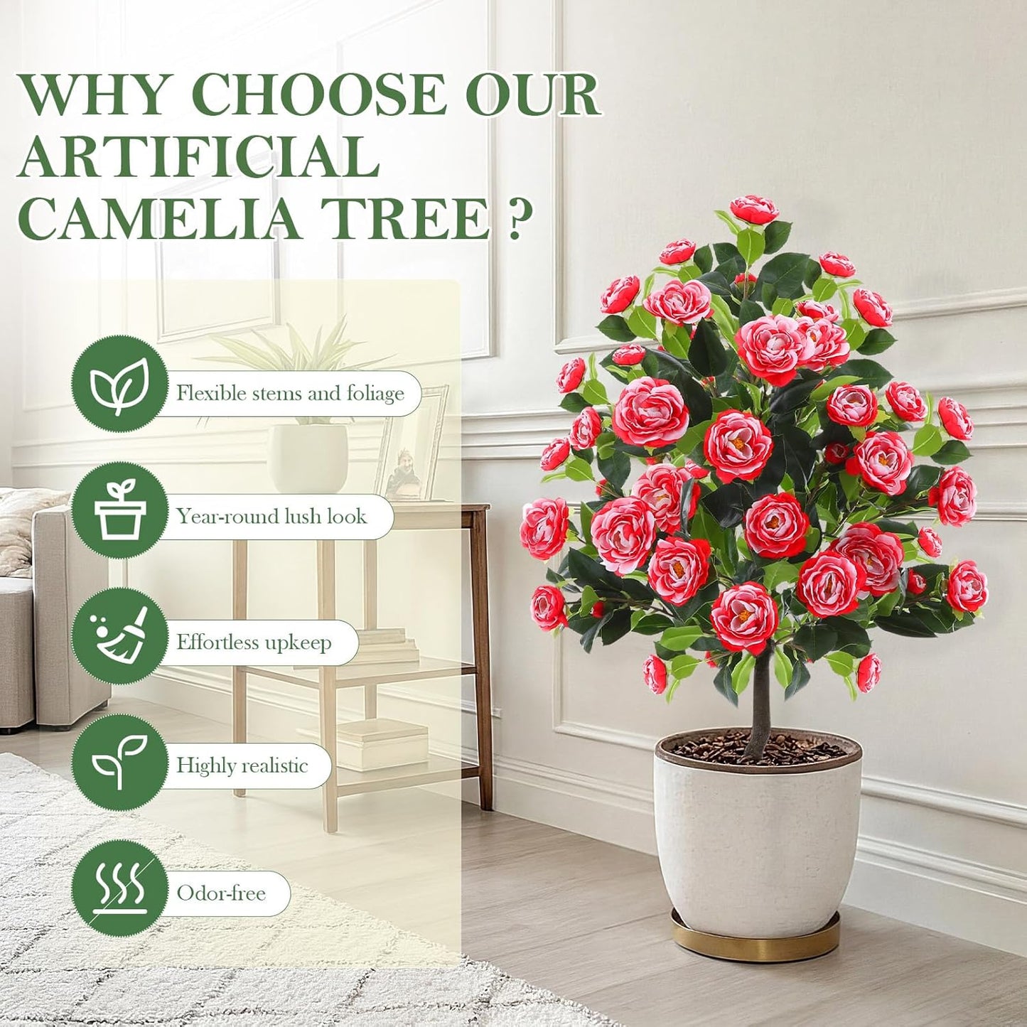 Lunmon 2 Pack 3ft Artificial Camellia Plants Tree 36" Faux Camellia Flower with Spike UV Resistant Realistic Fake Floral Blooming Bush for Indoor Outdoor Front Door Porch Backyard Garden, Purple