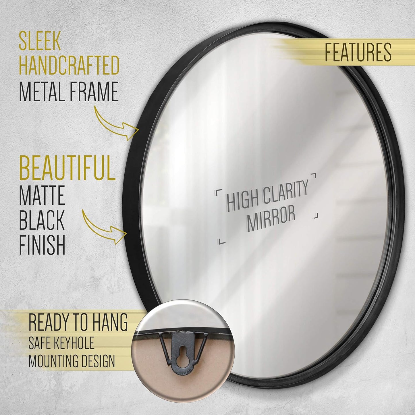 Gold Circle Wall Mirror 24 Inch Round Wall Mirror for Entryways, Washrooms, Living Rooms and More (Gold, 24")