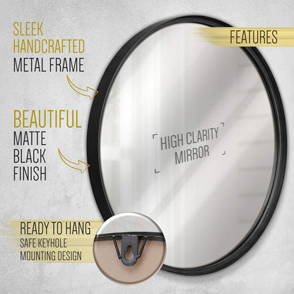 Gold Circle Wall Mirror 24 Inch Round Wall Mirror for Entryways, Washrooms, Living Rooms and More (Gold, 24")