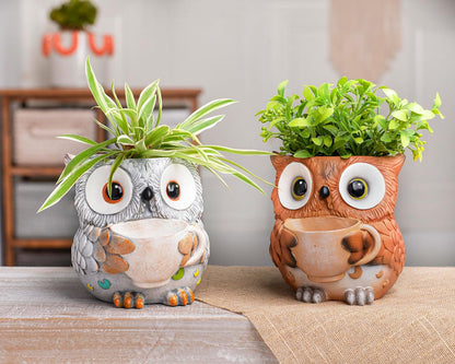 Saysmile Unique Owl Plant Pots Indoor, Cute Small Succulent Pots with Drainage Hole, Rocking Chair Planters for Outdoor Indoor Plants, Resin Flower Pot for String of Pearls, Gift Ideas for Mother