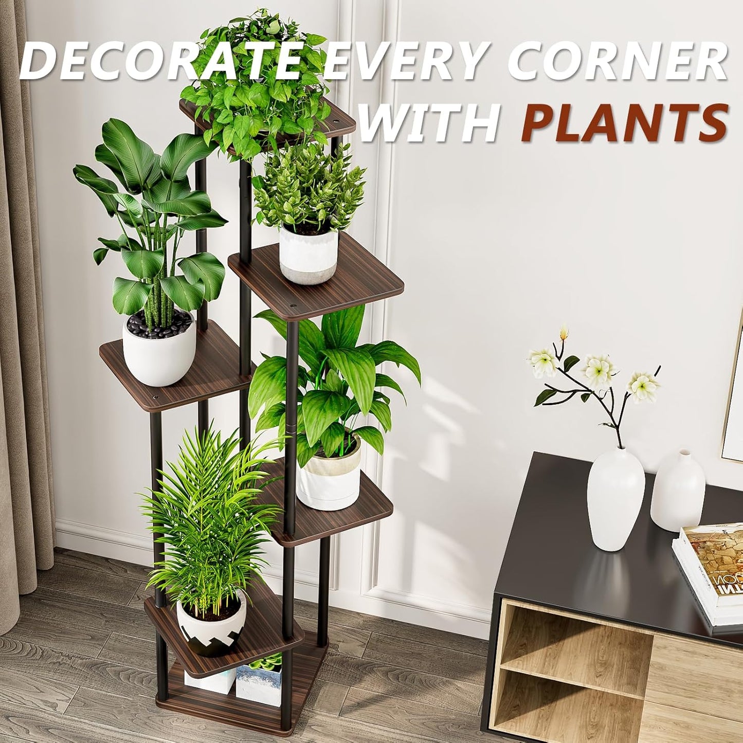 AZERPIAN Plant Stand 5 Tier Indoor Metal Flower Shelf for Multiple Plants Corner Tall Flower Holders for Patio Garden Living Room Balcony Bedroom, Black (5 Tier-Black)