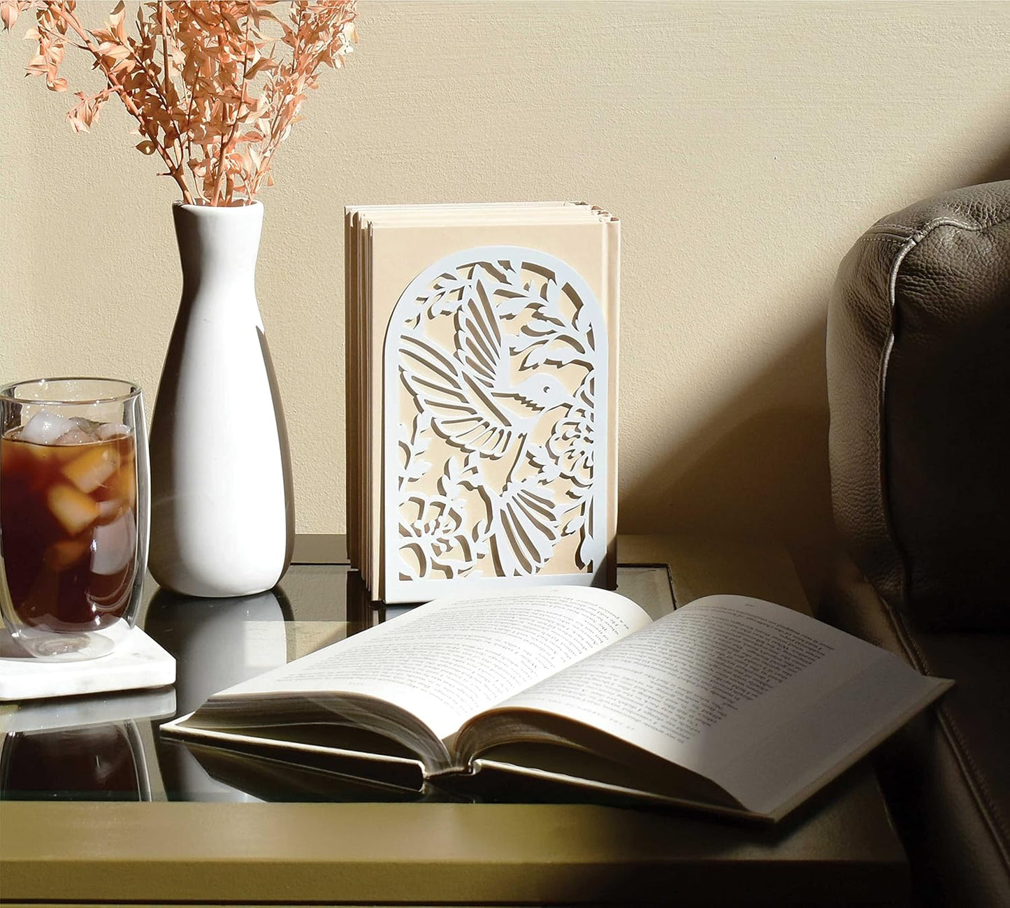 CNK Premium BookEnds - Heavy Duty Metal Book Stoppers for Home Office, Decorative Book Shelf Holders (Hummingbird Black)