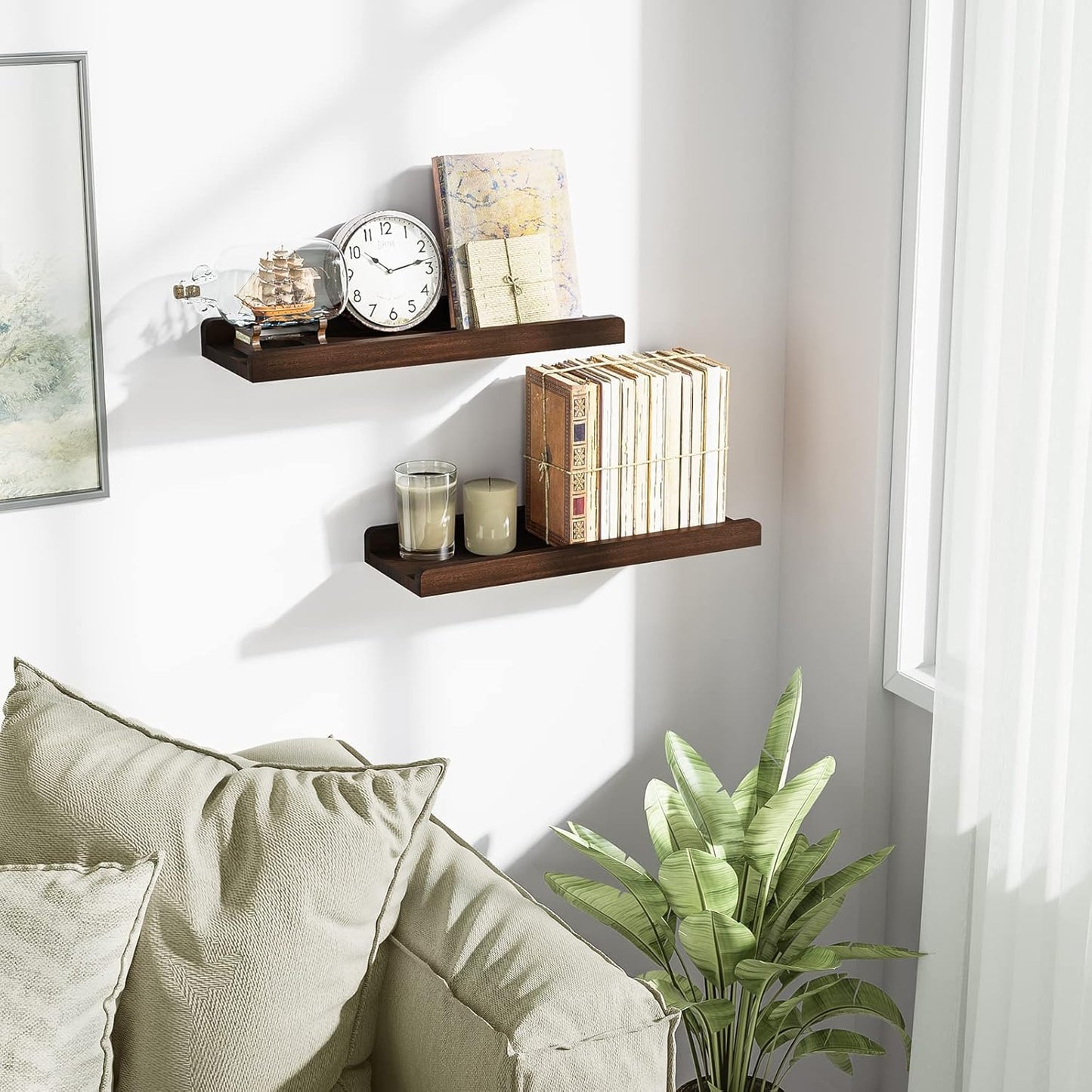 Love-KANKEI Floating Shelves Wall Mounted Set of 2, 17 Inch Rustic Wood Wall Shelves for Storage, Bedroom Living Room Bathroom Kitchen Office and More White