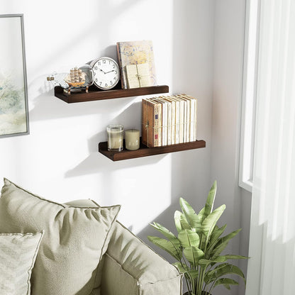 Love-KANKEI Floating Shelves Wall Mounted Set of 2, 17 Inch Rustic Wood Wall Shelves for Storage, Bedroom Living Room Bathroom Kitchen Office and More White