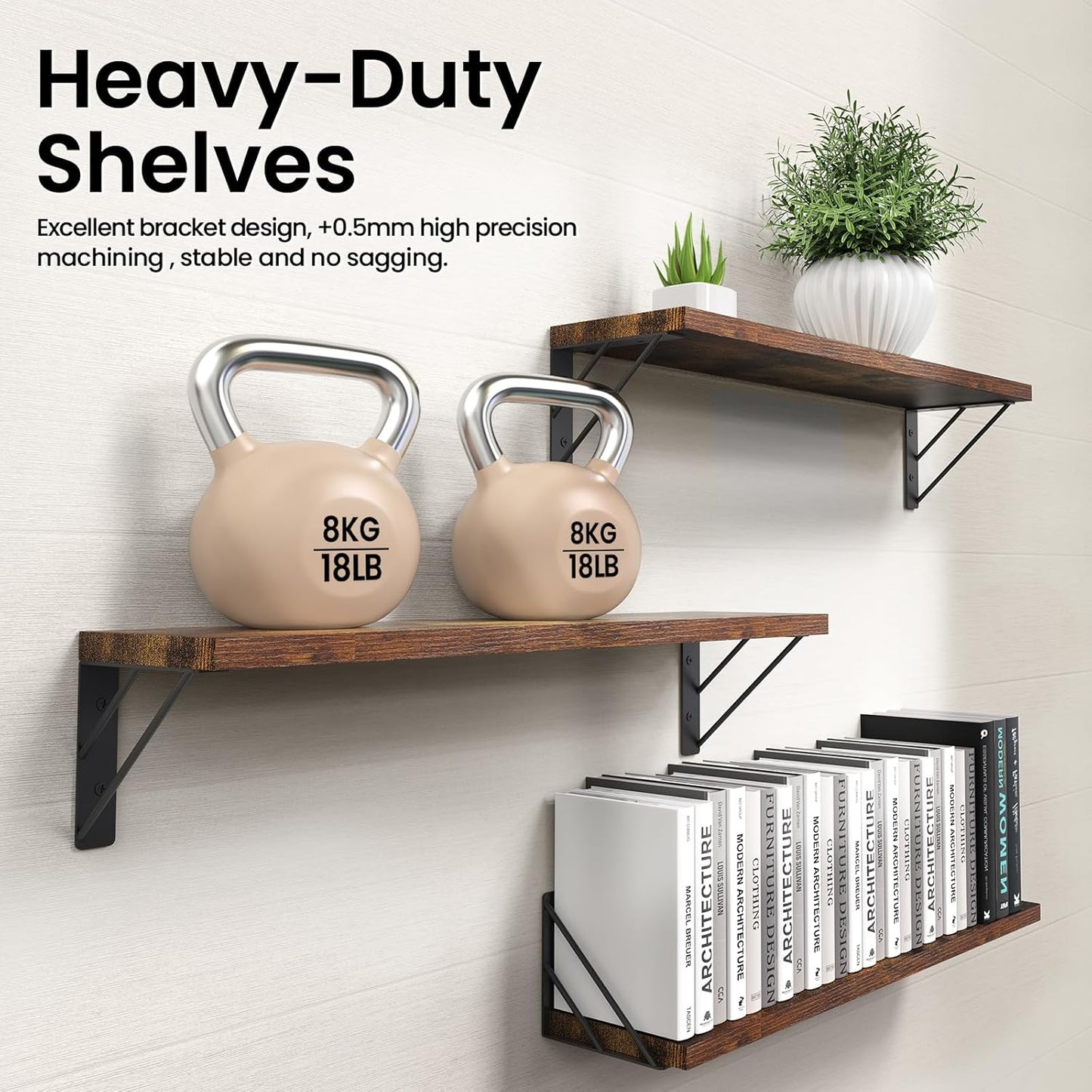 BAYKA Wall Mounted Floating Shelves, Wood Floating Wall Shelf for Books & Decor, Small Space-Saving Display & Organizer（Black，Set of 3）