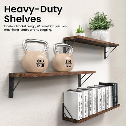 BAYKA Wall Mounted Floating Shelves, Wood Floating Wall Shelf for Books & Decor, Small Space-Saving Display & Organizer（Black，Set of 3）