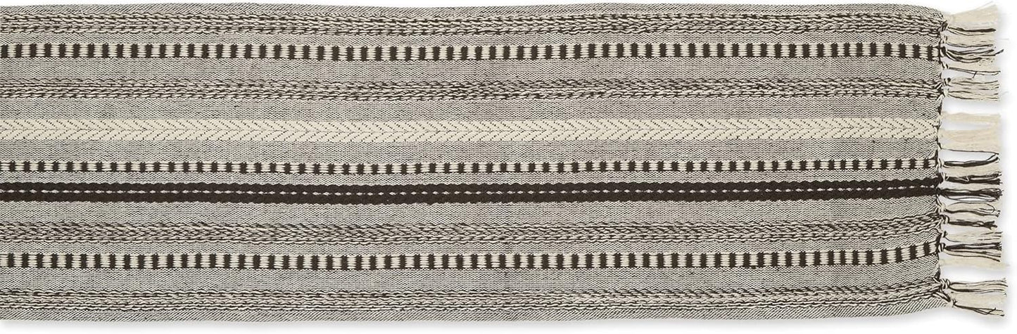 DII Farmhouse Braided Stripe Table Runner Collection, 15x72 (15x77, Fringe Included), Black