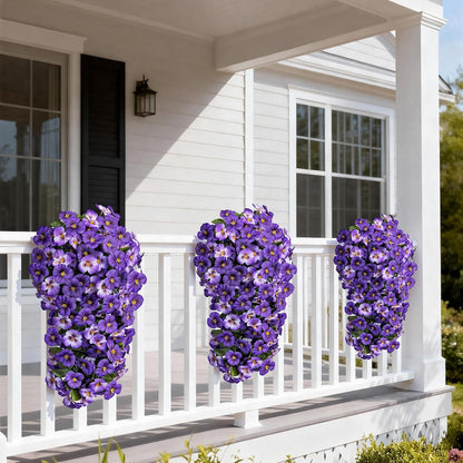 HyeFlora Artificial Flowers for Outdoors, 2pcs Faux Silk Pansies Flowers UV Resistant Fake Hanging Flower Plants for Outside Planters Porch Yard Patio Window Box (Mix Purple)