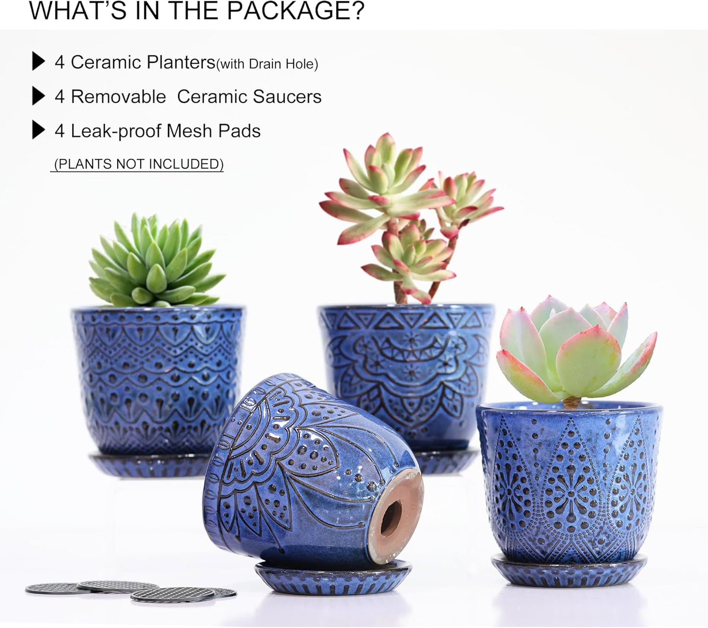 Gepege 6 Inch Beaded Ceramic Planter Set of 2 with Drainage Hole and Saucer for Plants, Indoor-Outdoor Large Round Succulent Orchid Flower Pot (Smoked Gray, Inner-pots not Larger Than 5 Inch)
