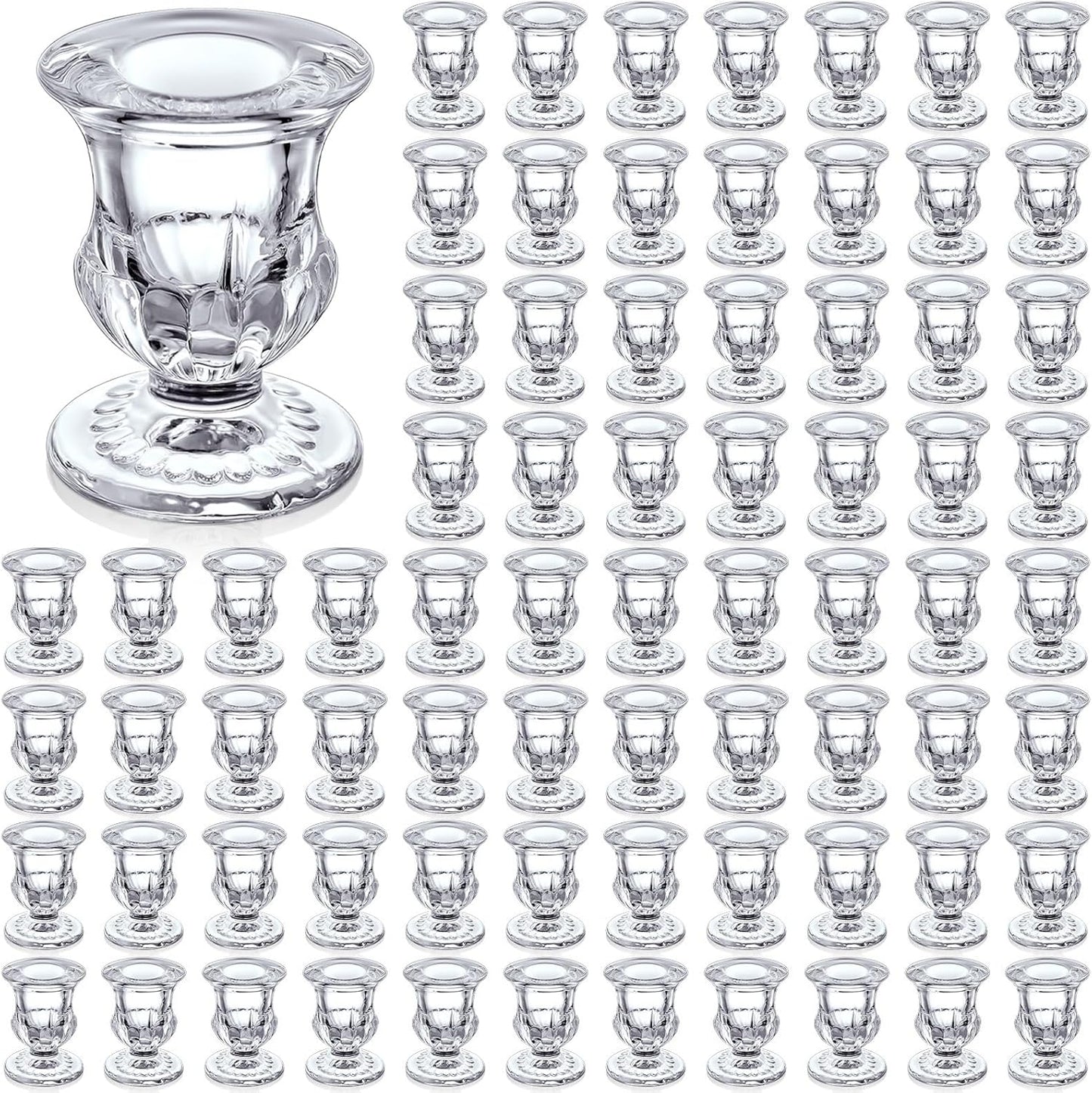 Foaincore 72 Pack Glass Candlestick Holders Bulk 2.5 Inch Taper Candle Holders Small Ritual Candle Stand Table Centerpieces for Wedding Christmas Valentine's Festival Party Dining Decorations (Clear)