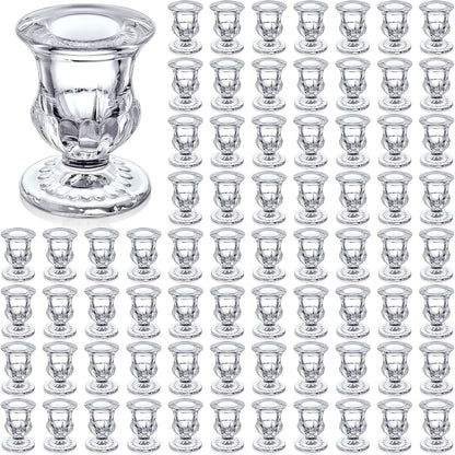 Foaincore 72 Pack Glass Candlestick Holders Bulk 2.5 Inch Taper Candle Holders Small Ritual Candle Stand Table Centerpieces for Wedding Christmas Valentine's Festival Party Dining Decorations (Clear)