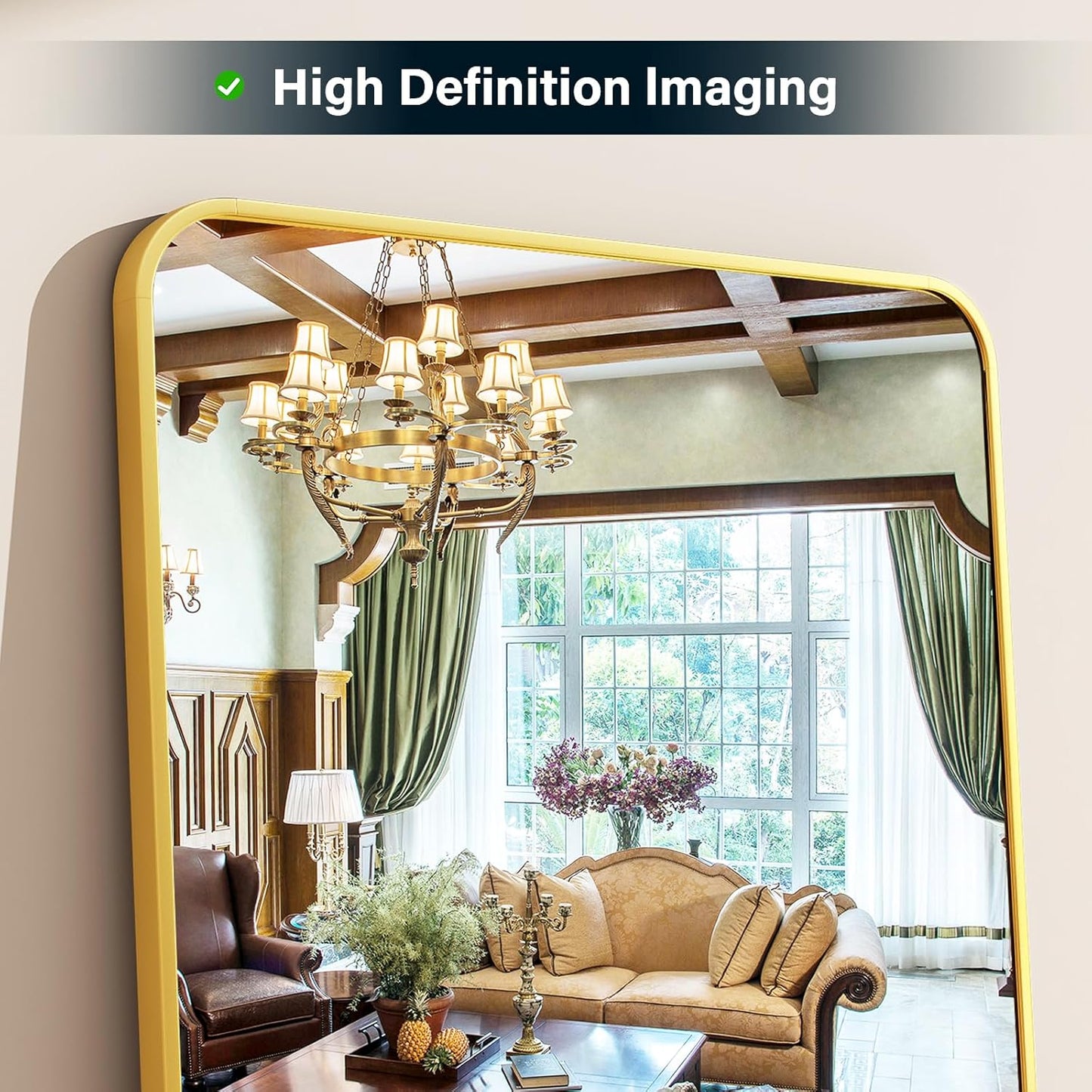 XRAMFY 56"x21" Floor Full Length Mirror Standing Full Body Rounded Corner Rectangle Mirrors with Stand Hanging Wall Mounted Leaning Bedroom Living Room Bedroom Cloakroom,Gold