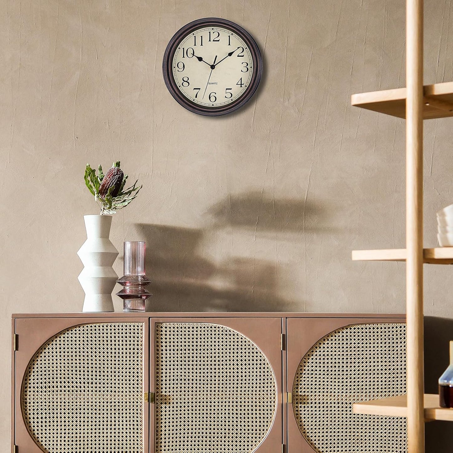 Foxtop Retro Silent Non-Ticking Round Classic Clock Quartz Decorative Battery Operated Wall Clock for Living Room Kitchen Home Office 12 Inch (Bronze)