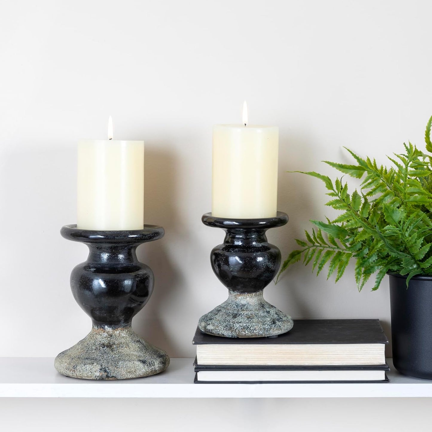 Creative Co-Op Small Distressed Blue Terracotta Pillar Candle Holder