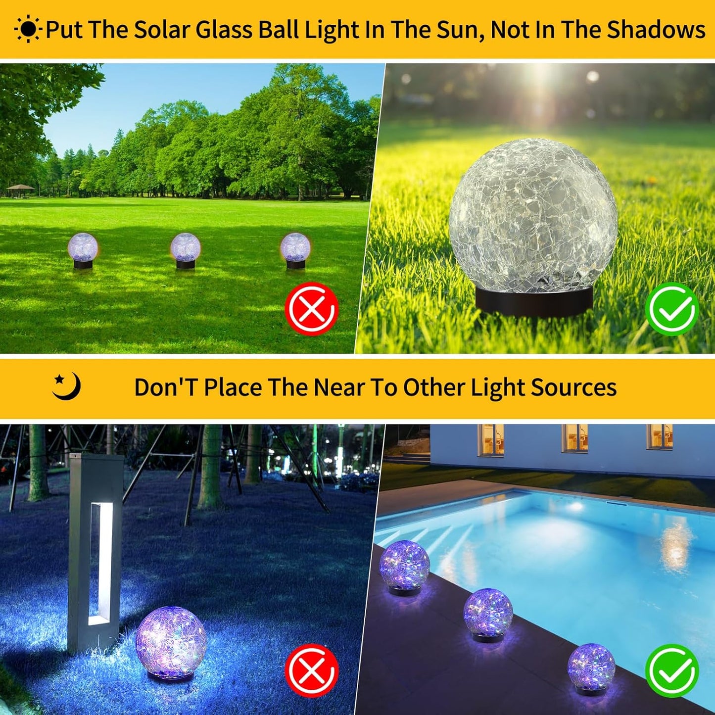 JKIMK Solar Globe Lights Outdoor Waterproof - Cracked Glass Ball Lights for Garden, Patio, Yard, Lawn and Backyard Decor - Solar Orbs for Outside Decorations
