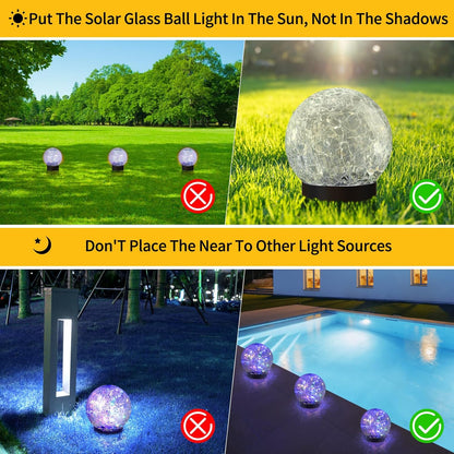 JKIMK Solar Globe Lights Outdoor Waterproof - Cracked Glass Ball Lights for Garden, Patio, Yard, Lawn and Backyard Decor - Solar Orbs for Outside Decorations
