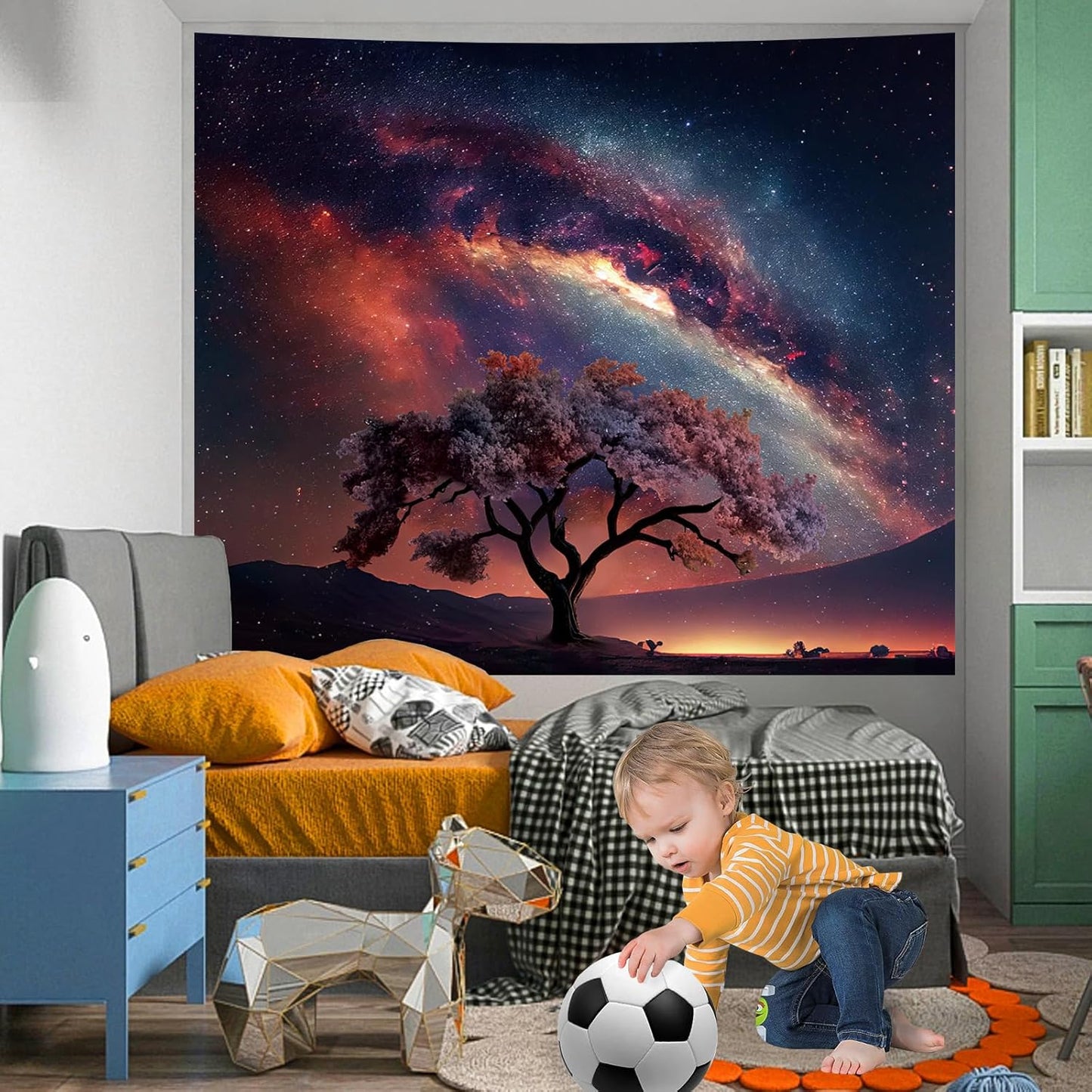 Apdidl Forest Galaxy Starry Tapestry for Bedroom Ceiling, Blue Space Night Starry Sky Moon Stars Tapestry Aesthetic, Tree Forest Milky Way Backdrop Wall Hanging for Dorm Living Room Decor (51" X 60")