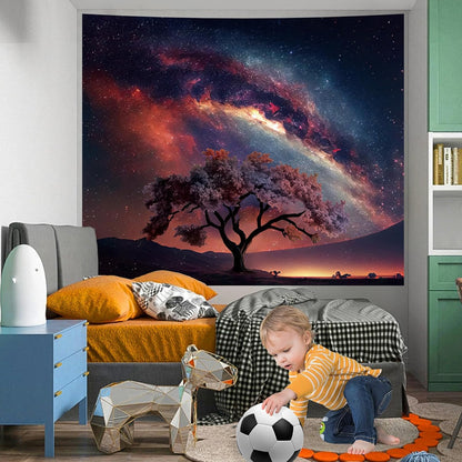 Apdidl Forest Galaxy Starry Tapestry for Bedroom Ceiling, Blue Space Night Starry Sky Moon Stars Tapestry Aesthetic, Tree Forest Milky Way Backdrop Wall Hanging for Dorm Living Room Decor (51" X 60")