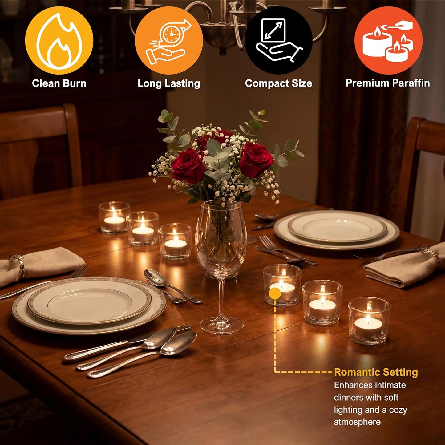 PAMI Premium 50 Pack Long-Lasting Tealight Candles - Unscented with 2.5 Hours Burning Time- Paraffin Tealights with Beautiful Flame- Round Candles Perfect for Votive Candle Holders