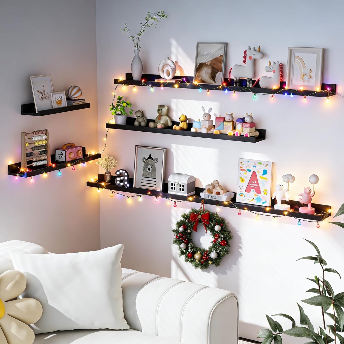 Heimlove Picture Ledge Shelf, Floating Shelves Set of 2, 24 Inches Picture Shelf for Wall with Ledge, Kids Bookshelf Wall Mounted for Living Room Bedroom Decor Books Photo Frames - White
