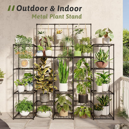 GENTINGBRO Plant Stand Indoor Outdoor 63" Tall Plant Shelf for Plants 14-Tier Large Plant Sheves for Living Room Heavy Duty Plant Rack Garden Balcony Patio Hanging Planter