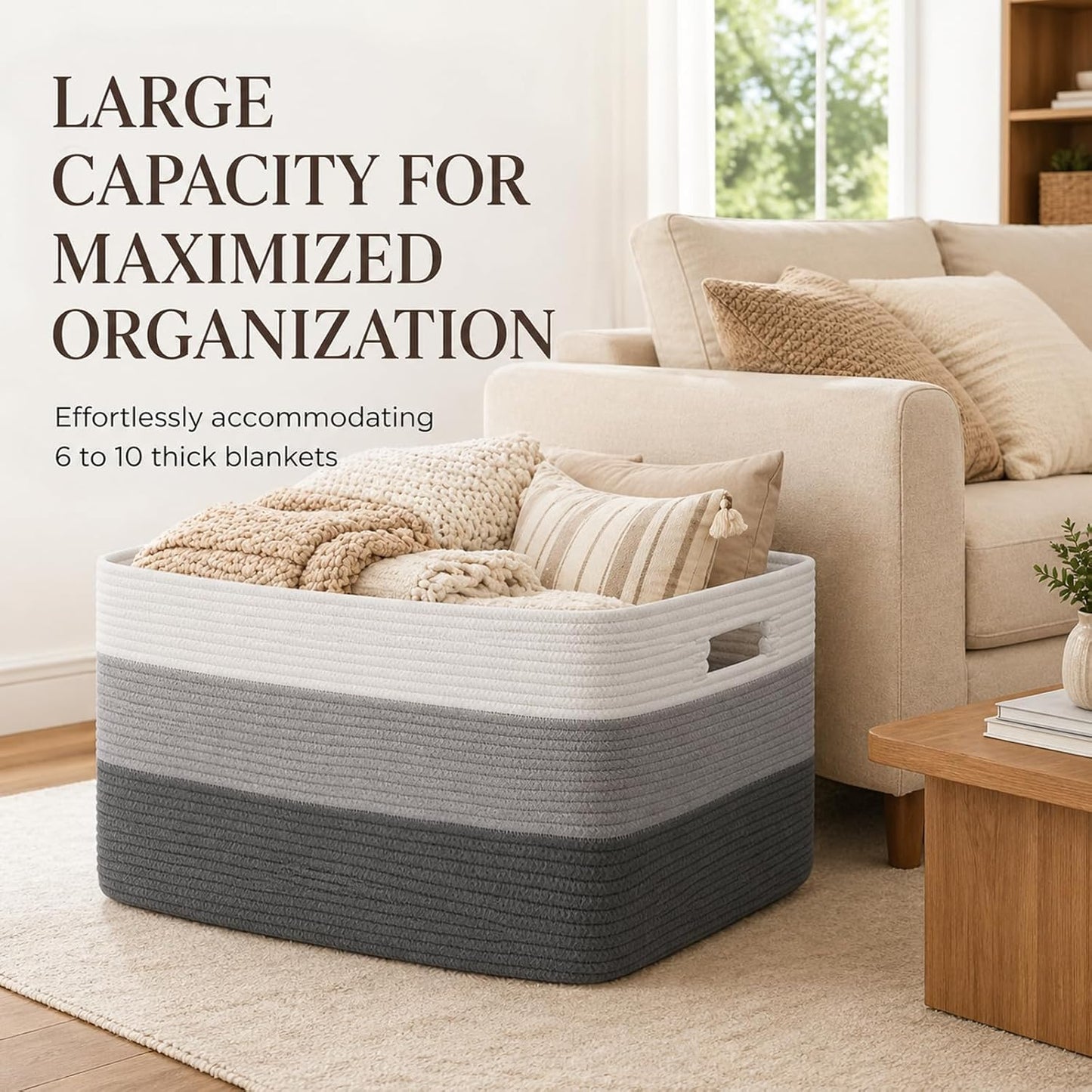 OIAHOMY Large Blanket Basket, 22”x17”x12” Rectangle Woven Baskets, Nursery Blanket Storage Living Room, Toy Storage With Handle, Large Baskets for Organizing-Gradient Yellow