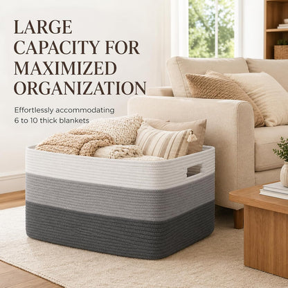 OIAHOMY Large Blanket Basket, 22”x17”x12” Rectangle Woven Baskets, Nursery Blanket Storage Living Room, Toy Storage With Handle, Large Baskets for Organizing-Gradient Yellow