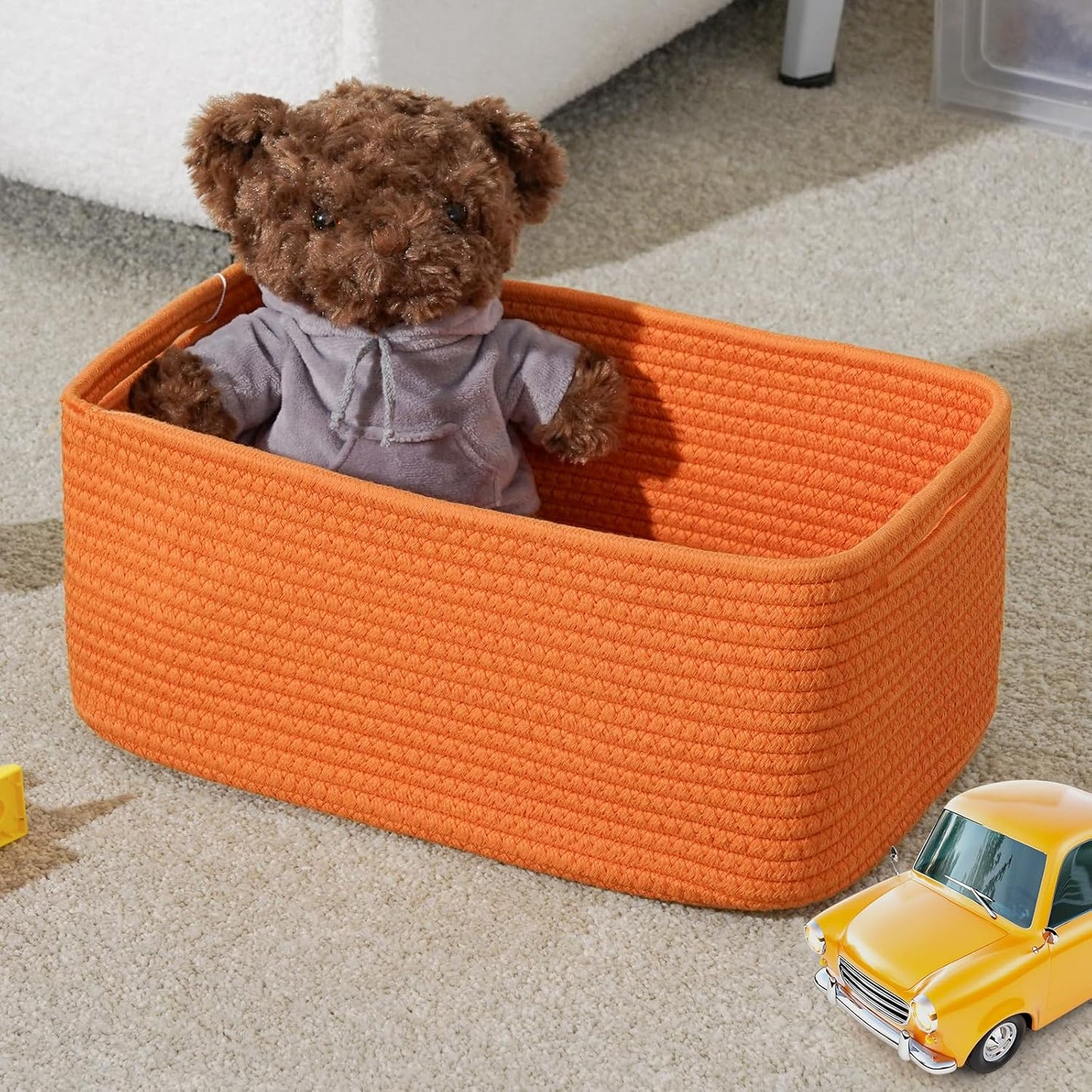 3-Pack Small Storage Baskets for Organizing | Woven Shelf Toy Basket | Rope Baskets for Gifts Empty | Closet Organizer Bins with Handles | Cube Decorative Box | 11.8×7.8×5.1” | Mixed brown