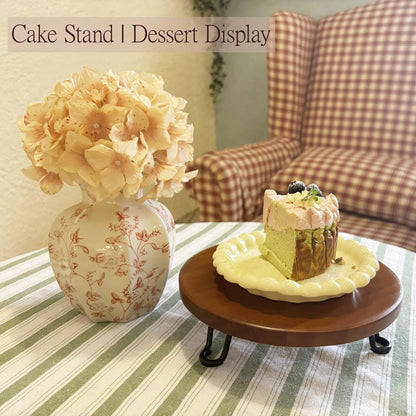 8 Inch Round Wood Riser with Metal Legs - Decorative Pedestal Tray Stand for Countertop Organizer - Farmhouse Boho Style Display Stand for Kitchen, Bathroom, Coffee Bar