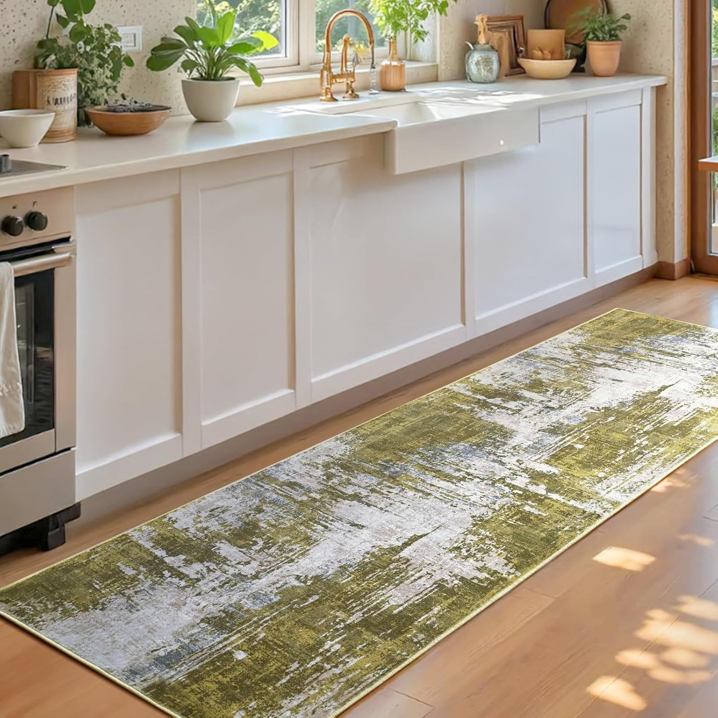 Ompaa 2x6 Rug Runners for Hallways Kitchen Runner Rug Non Slip Washable Grey Long Runner Rugs with Rubber Backing Soft Abstract Carpet Runner for Hallways, Kitchen, Bedroom, Bathroom, Entryway - Colors B