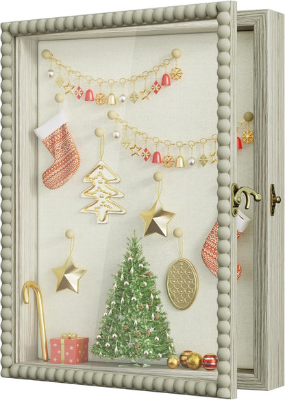 Love-KANKEI Shadow Box Frame 11x14, Deep Large Shadow Box Display Case with Unique Beads Door and Glass Window, Wood Memory Box for Pictures,Medals,Memorabilia,Collections White