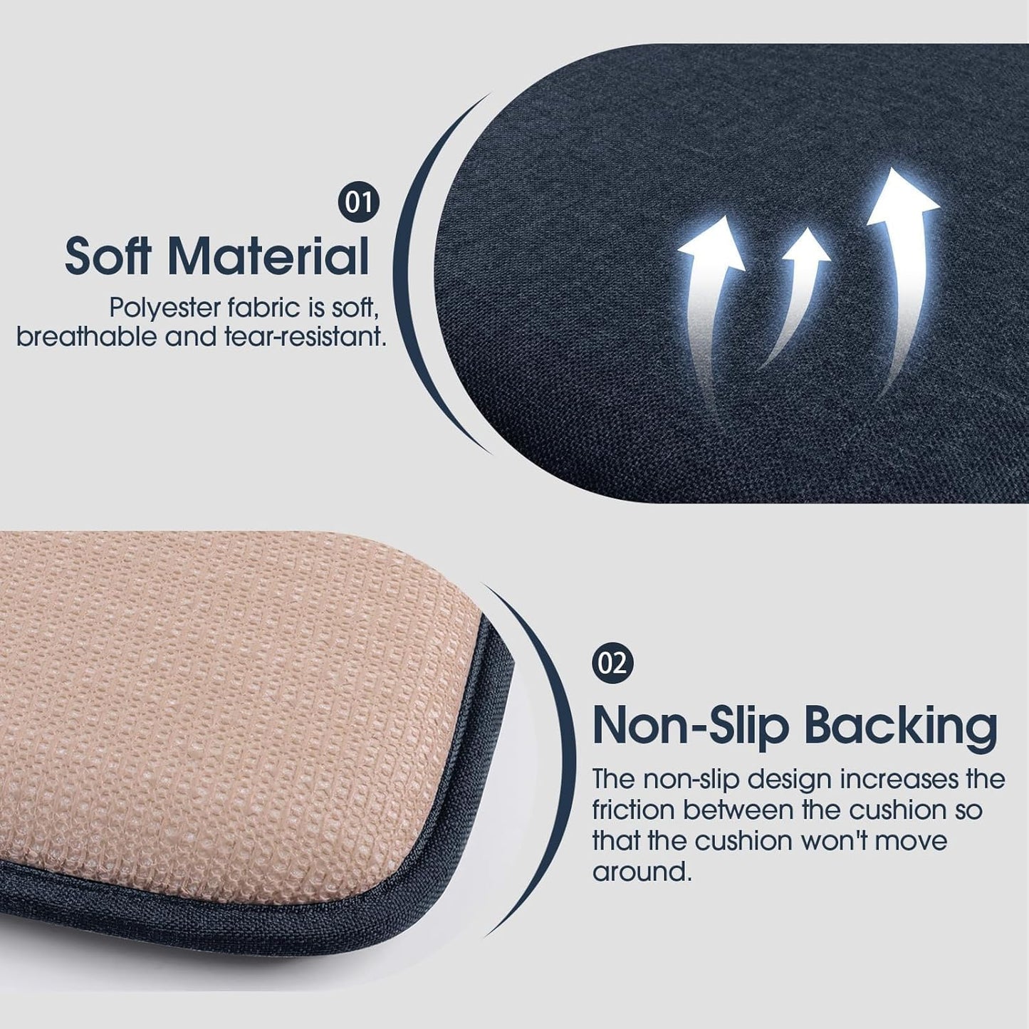 TushGuard Chair Cushions for Dining Chairs Set of 4, Soft Seat Cushions for Kitchen Chairs, Non-Slip Bottom with Ties, Comfortable Everyday Chair Pads, Grey