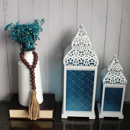 CVHOMEDECO. Wood Beads Garland with Tassels 3 PCS Farmhouse Rustic Wooden Prayer Bead String Wall Hanging Accent for Home Festival Decor. Natural