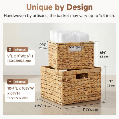 StorageWorks Wicker Basket, Baskets for Organizing, Storage Basket with Built-in Handles, Water Hyacinth Shelves (Medium 2-Pack, Natural Hyacinth)