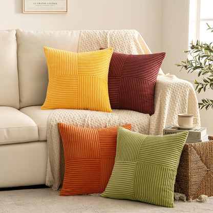 MIULEE Teal Orange Decorative Throw Pillow Covers 18x18 Inch Set of 4 Boho Corduroy Striped Cushion Cases Modern Farmhouse Patchwork Pillow Cases for Couch Sofa Bedroom Home Decor