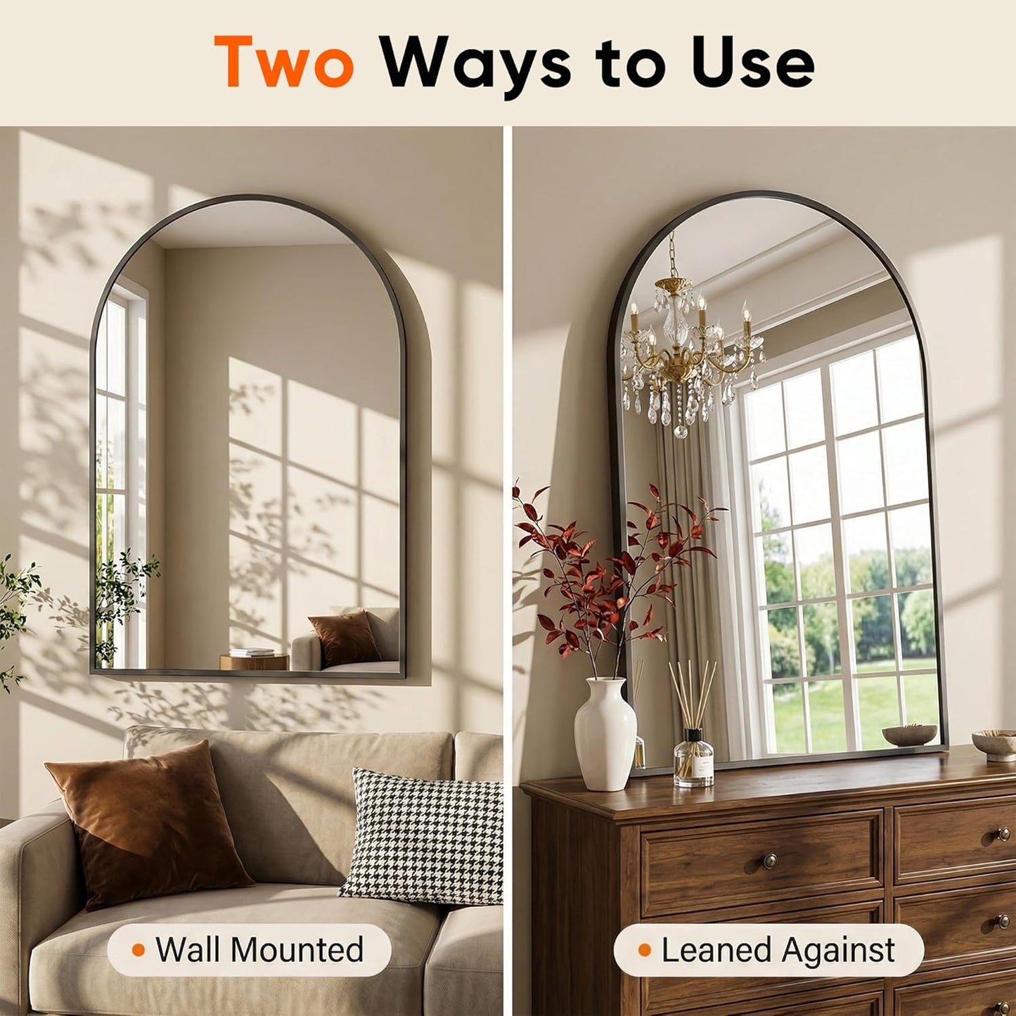 Antok Arched Bathroom Mirror, 20"x30" Wall Mounted Mirror, Vanity Mirrors for Over Sink, Aluminum Alloy Frame Bathroom Mirrors Living Room, Bedroom and Entryway, Black