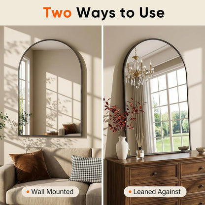 Antok Arched Bathroom Mirror, 20"x30" Wall Mounted Mirror, Vanity Mirrors for Over Sink, Aluminum Alloy Frame Bathroom Mirrors Living Room, Bedroom and Entryway, Black