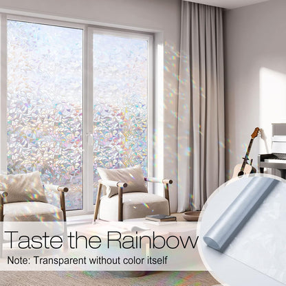 rabbitgoo Window Privacy Film Rainbow Film Decorative Window Sticker, 3D Static Stained Glass Cling Tint for Home Heat Control Non-Adhesive, 17.5 x 78.7 inches