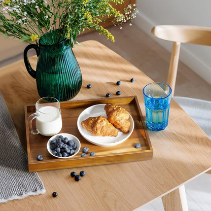 17 Inch Acacia Wood Serving Tray with Handles, Large Wooden Tray for Ottoman, Breakfast in Bed, Coffee Table, Dinner, Perfect for Living Room Bedroom Entryway and Kitchen