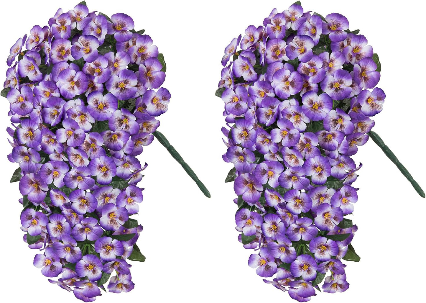 HyeFlora Artificial Flowers for Outdoors, 2pcs Faux Silk Pansies Flowers UV Resistant Fake Hanging Flower Plants for Outside Planters Porch Yard Patio Window Box (Mix Purple)