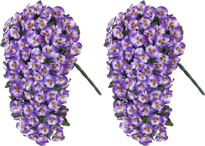 HyeFlora Artificial Flowers for Outdoors, 2pcs Faux Silk Pansies Flowers UV Resistant Fake Hanging Flower Plants for Outside Planters Porch Yard Patio Window Box (Mix Purple)